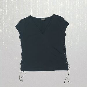 Black Hiatus V Neck Top y2k Women's Small